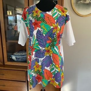 Vintage Victoria Harbour Tropical Foliage & Flower Sequin Beaded Graphic Shirt